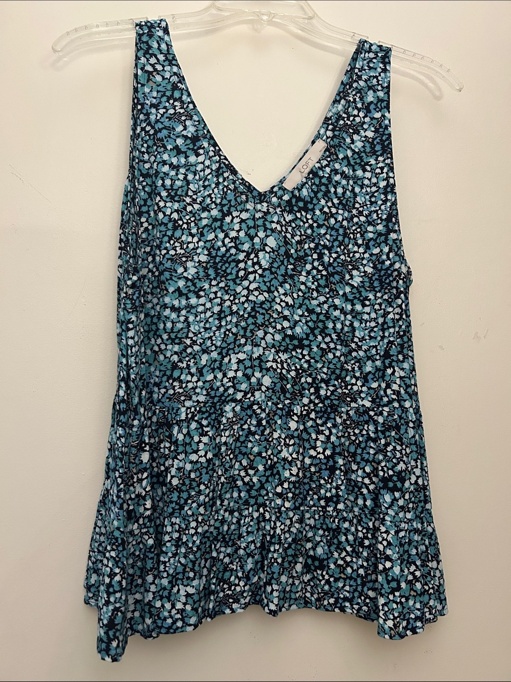 LOFT Teal and White Floral V-Neck Swing Tank